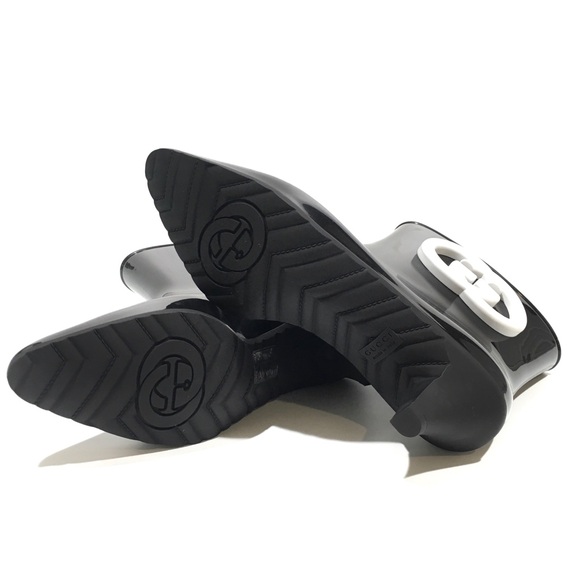 GUCCI INTERLOCKING G SHINNY RUBBER ANKLE BOOTS -BLACK -WOMEN’S US 8 -NEW - Picture 4 of 10